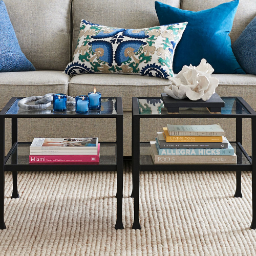 Tanner Square Bunching Table in living room with decor