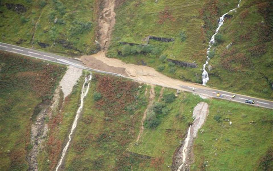 A landslide at the Rest and be Thankful on the A83, west of Loch Lomond - Strathclyde Police/PA