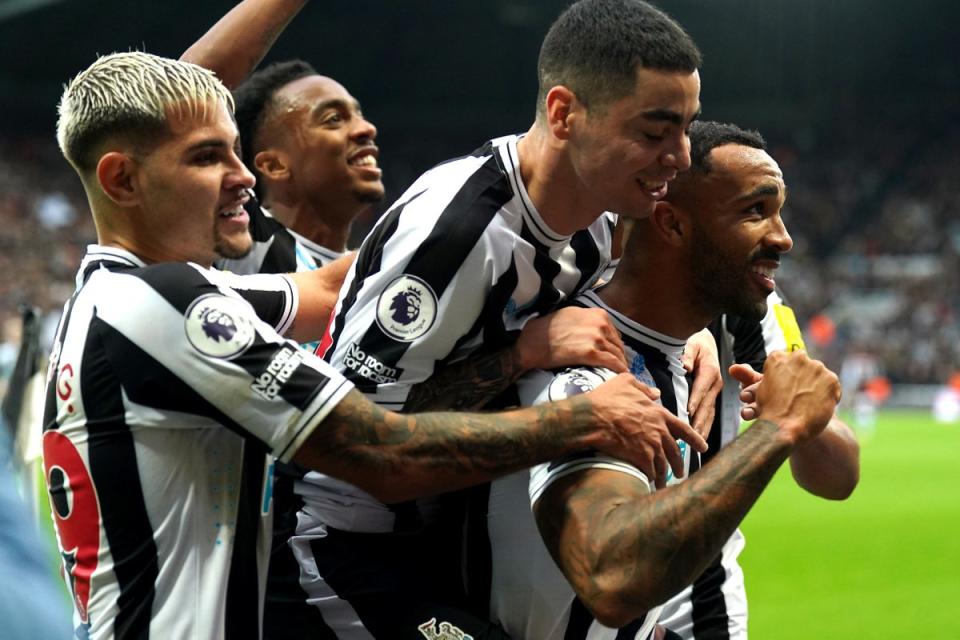 Newcastle’s Callum Wilson (right) boosted his World Cup hopes with a double against Aston Villa in front of England boss Gareth Southgate (Owen Humphreys/PA) (PA Wire)