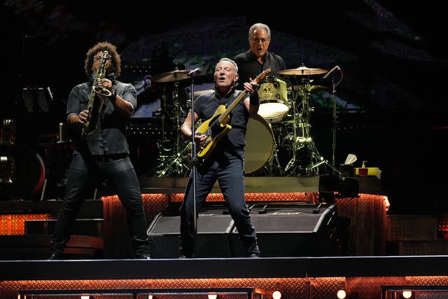 <p>Manny Carabel/Getty</p> Jake Clemons, Bruce Springsteen and Max Weinberg