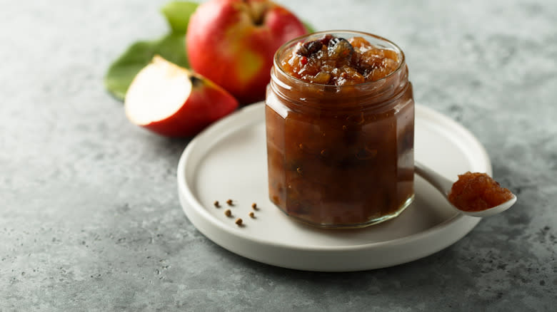 Apple chutney in jar