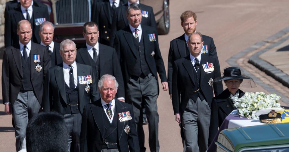 William, Harry, Charles, and other members of the royal family during the Prince Philip's funeral on April 17, 2021.