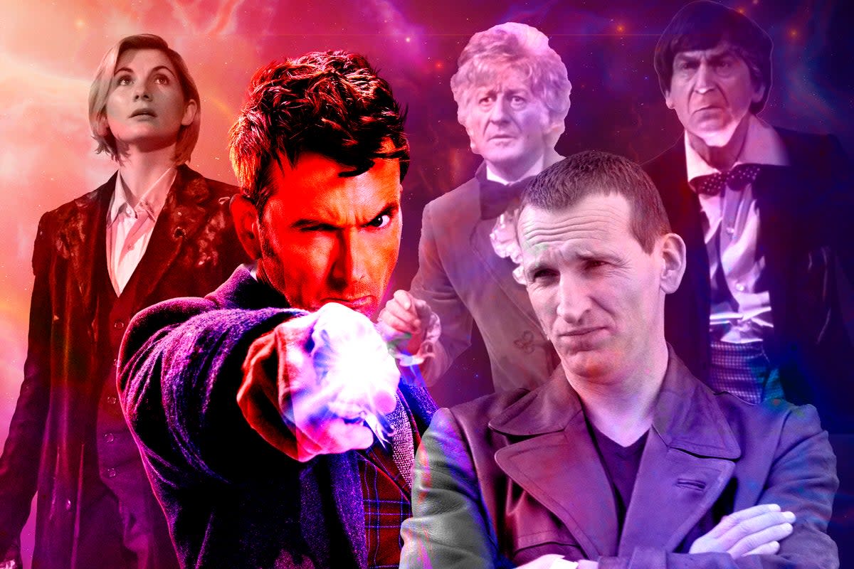 Time Lords Jodie Whittaker, David Tennant, Jon Pertwee, Christopher Eccleston and Patrick Troughton (BBC)