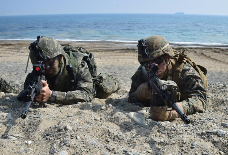 US and South Korean marines take part in a joint landing operation, part of the annual Foal Eagle exercises, near the southeastern port of Pohang