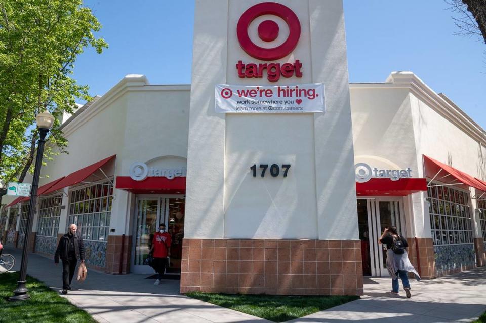 Customers shop at the Target store in midtown at J and 17th streets on Thursday, April 15, 2021, the first day it was open. It is the first small-format Target store in Sacramento.