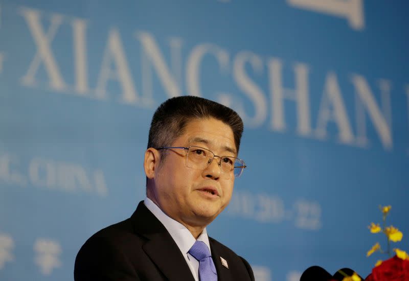 China's Vice Foreign Minister Le Yucheng speaks at the Xiangshan Forum in Beijing