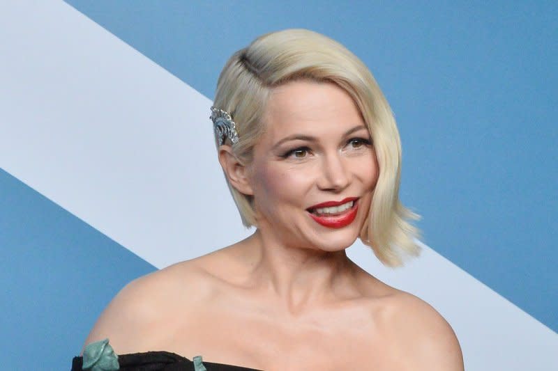 Michelle Williams appears backstage with the award for Outstanding Performance by a Female Actor in a Television Movie or Miniseries for "Fosse/Verdon" during the 26th annual SAG Awards held at the Shrine Auditorium in Los Angeles on January 19, 2020. The actor turns 43 on September 9. File Photo by Jim Ruymen/UPI