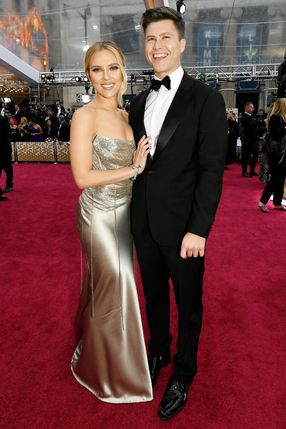 <p>Before COVID-19 shut down red carpets for a while, Johansson and Jost got glowing at the February 2020 Oscars in Los Angeles.</p>