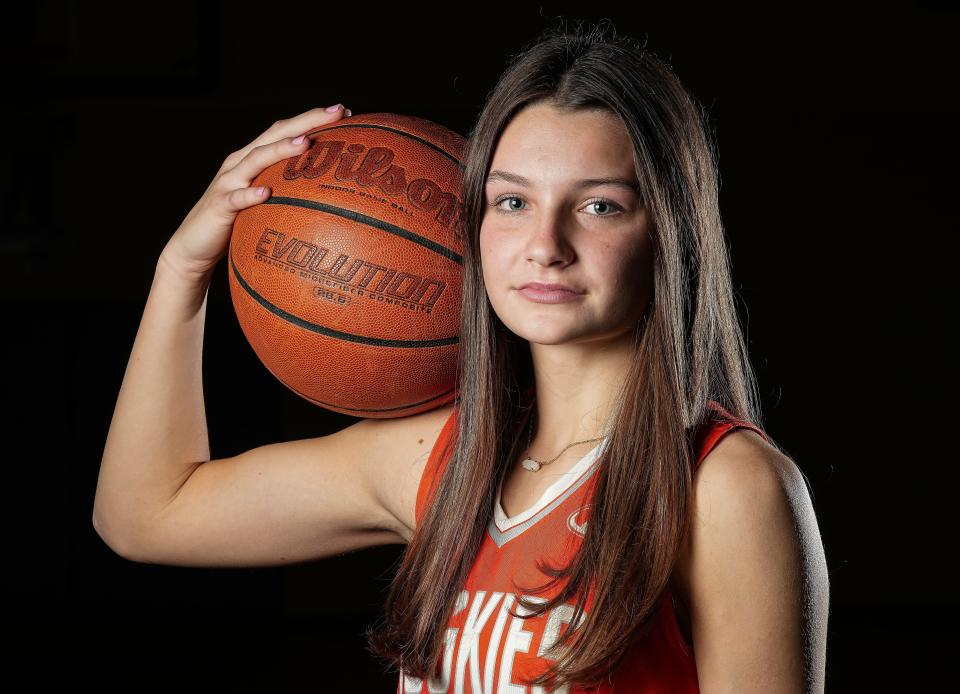 Hamilton Hieghts Camryn Runner (10) poses for a photo on Wednesday, Oct. 19, 2022, at Hamilton Southeastern High School in Fishers.