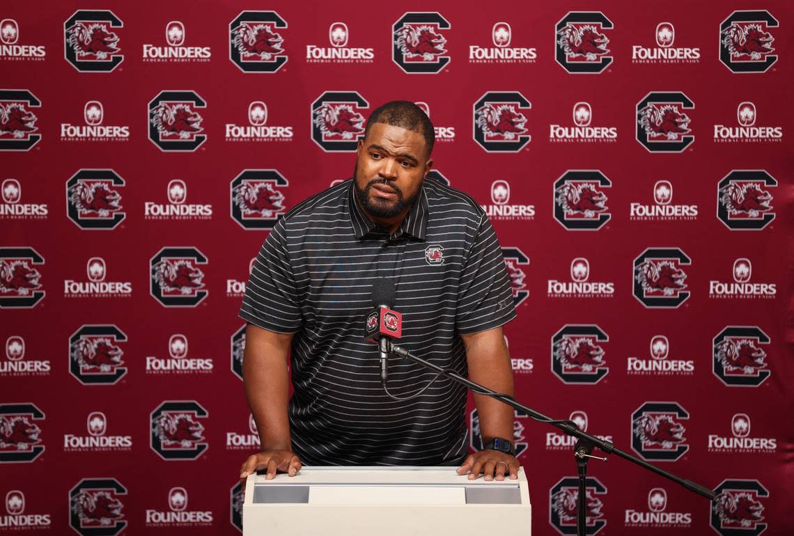 The Gamecocks’ new defensive line coach Travian Robertson was introduced during a press conference held Tuesday, May 2, 2023.