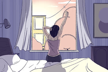 Illustration of a woman stretching after waking up