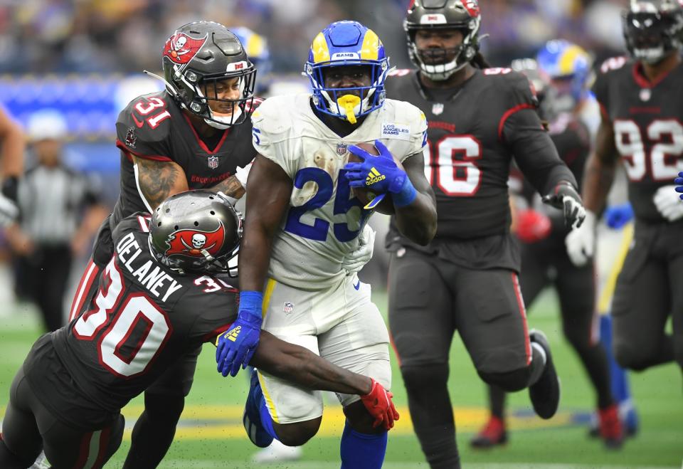 Rams running back Sony Michel carries the ball against the Buccaneers in the fourth quarter.