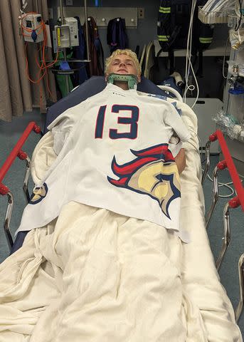 <p>Courtesy of Benjamin Southwick</p> Rylan Southwick covered with his jersey in the hospital