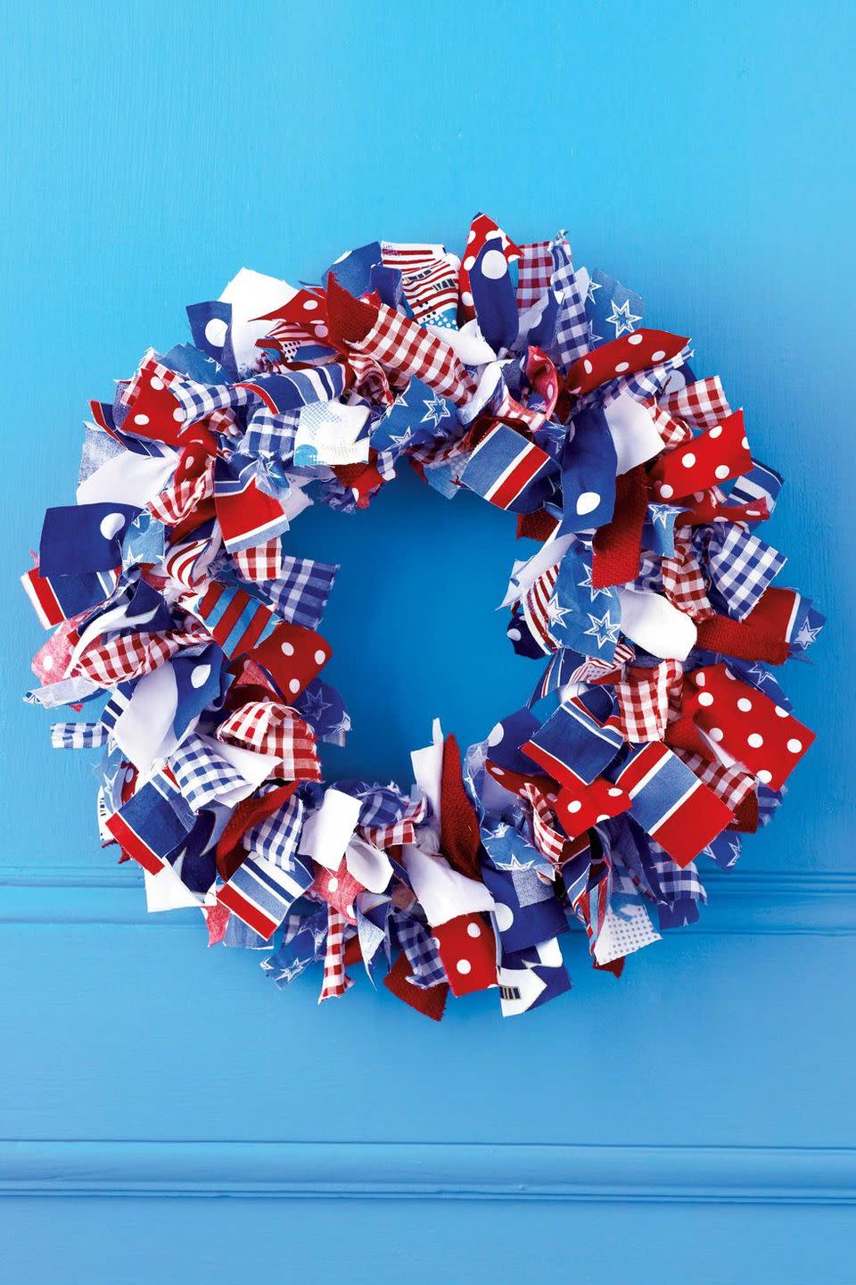 4th of july activities red white and blue wreath on blue door