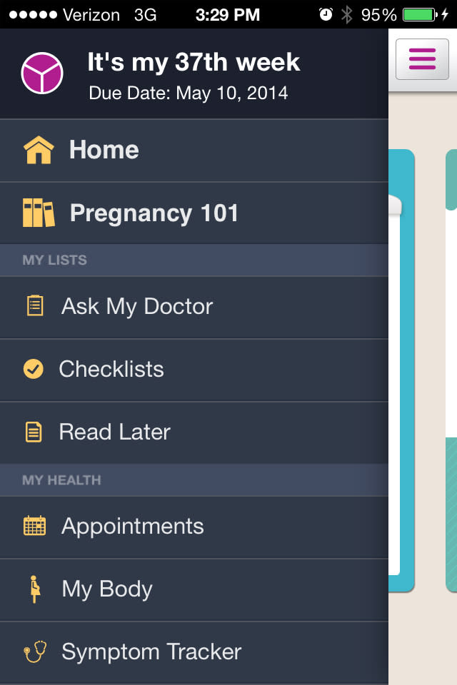 This image provided by WebMD shows the menu list for the WebMD Pregnancy app. (AP Photo/WebMD)
