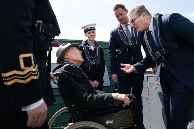 Labour Party leader Sir Keir Starmer on a Second World War landing craft 