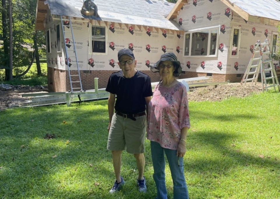 In 2023, Abby and Bob Millhauser posed in front of their accessory dwelling unit under construction at 2704 Alloway Court in Raleigh’s Patrick Commons subdivision. Sara Stein/Sara Stein