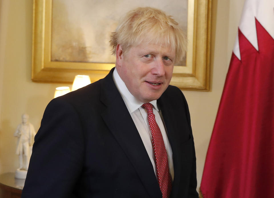 Prime Minister Boris Johnson with the Emir of Qatar, Sheikh Tamim bin Hamad Al Thani, in 10 Downing Street, London, ahead of a bilateral meeting.