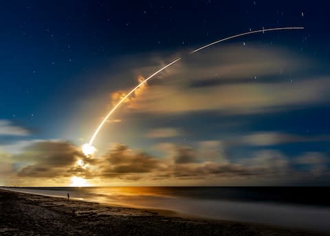 Long exposure image of an Atlas V 551 heavy lift rocket launch from Cape Canaveral - Credit: getty