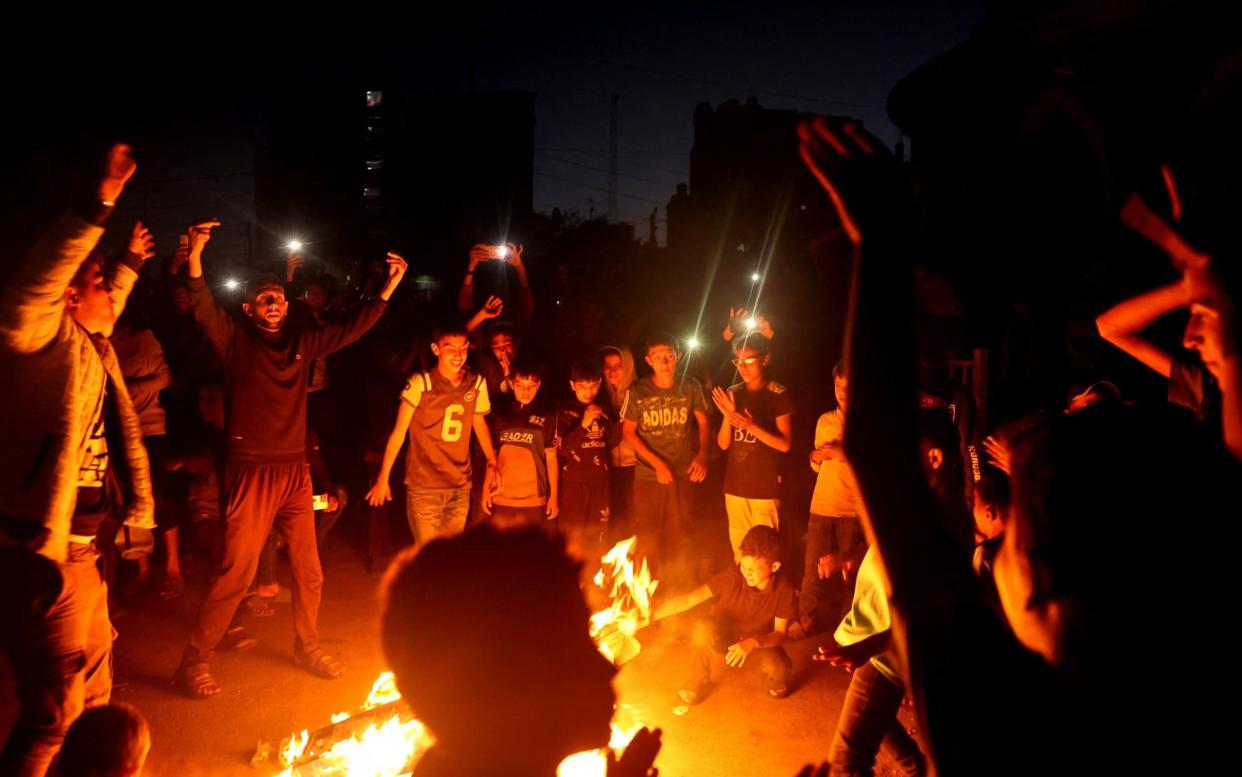 Palestinians celebrate in Rafah