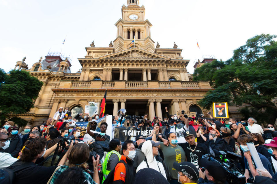 Protesters outside Sydney's Town Hall on Saturday. Source: Getty