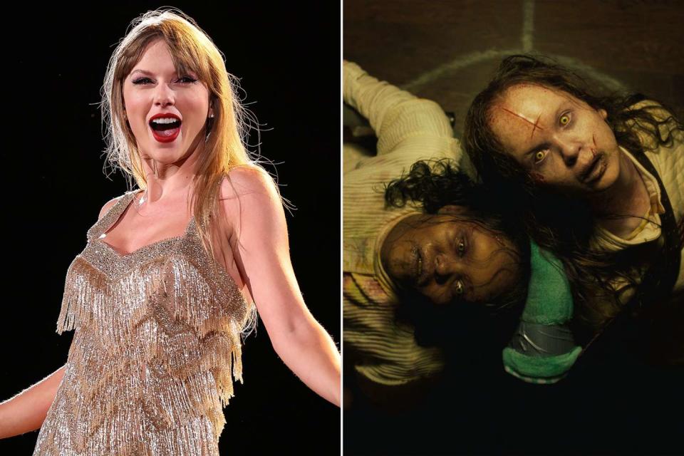 <p>Hector Vivas/TAS23/Getty; Universal Pictures</p> Taylor Swift / "The Exorcist: Believer"