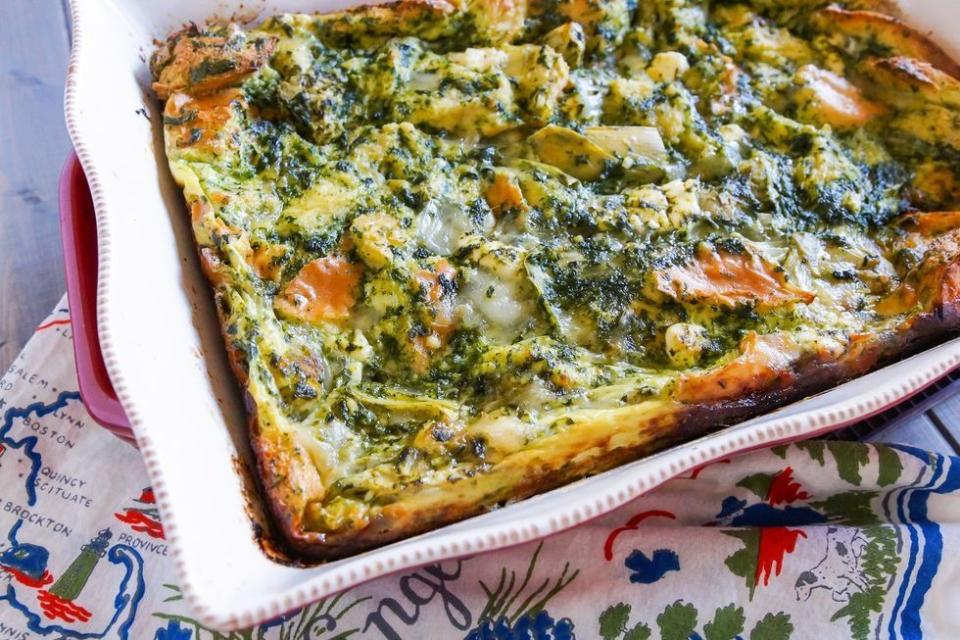 a pizza with cheese and breakfast casserole recipes spinach artichoke strata