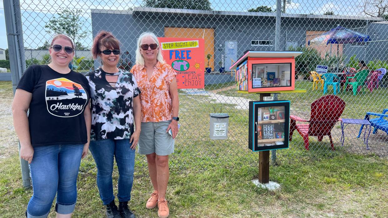 From left, Elizabeth Goodwill and Barbara Gerdeman, co-owners of Creative Liberties Artist Studios & Gallery, with Free Little Art Gallery founder Judy Robertson.