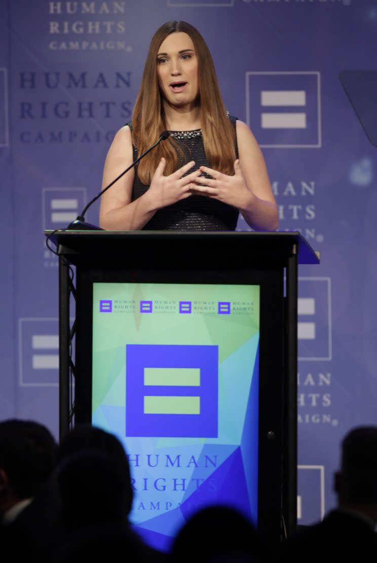 Sarah McBride speaks at a Human Rights Campaign dinner in Nashville, March 5, 2016. (Photo: Wade Payne/Invision/AP)