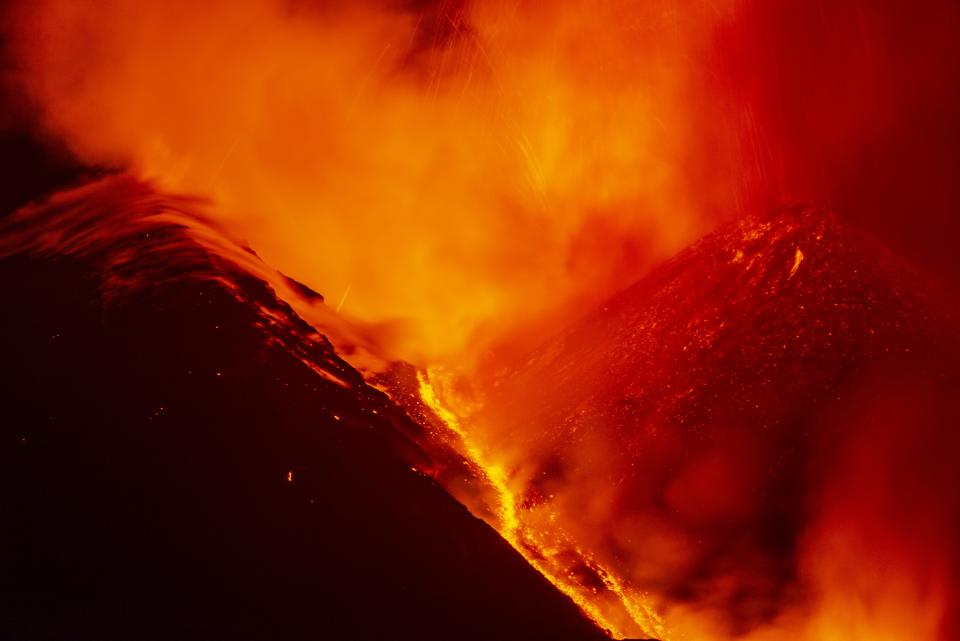 Sicily's Mount Etna erupting on August 13, 2023.