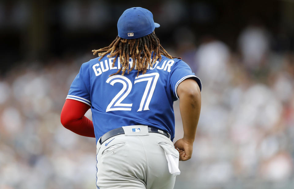 Vladimir Guerrero Jr. and the Blue Jays host Aaron Judge and the Yankees for a key series starting Monday. (Photo by Jim McIsaac/Getty Images)