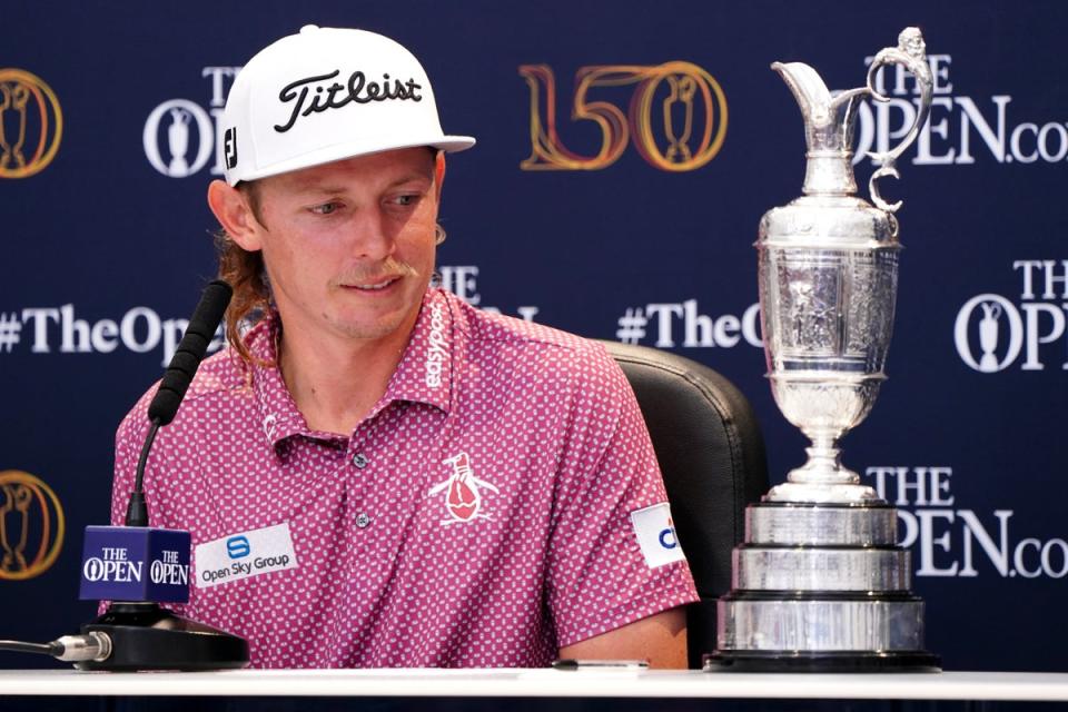 Australia’s Cameron Smith with the Claret Jug in a press conference following his Open victory at St Andrews (Jane Barlow/PA) (PA Wire)