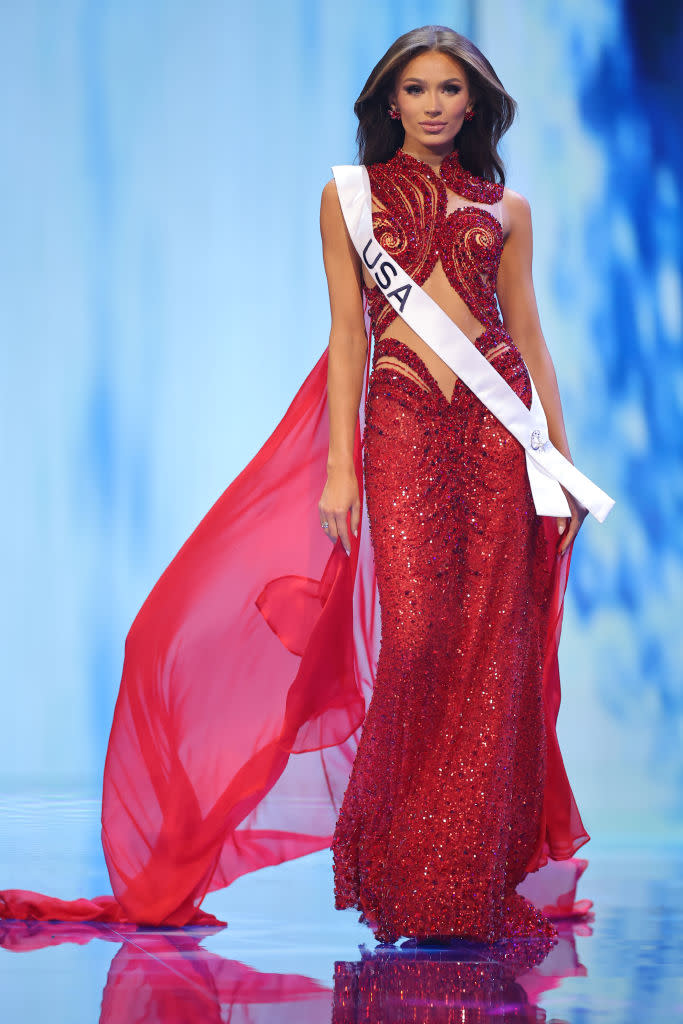 SAN SALVADOR, EL SALVADOR - NOVEMBER 15: Miss United States Noelia Voigt attends the The 72nd Miss Universe Competition - Preliminary Competition at Gimnasio Nacional Jose Adolfo Pineda on November 15, 2023 in San Salvador, El Salvador. (Photo by Hector Vivas/Getty Images)