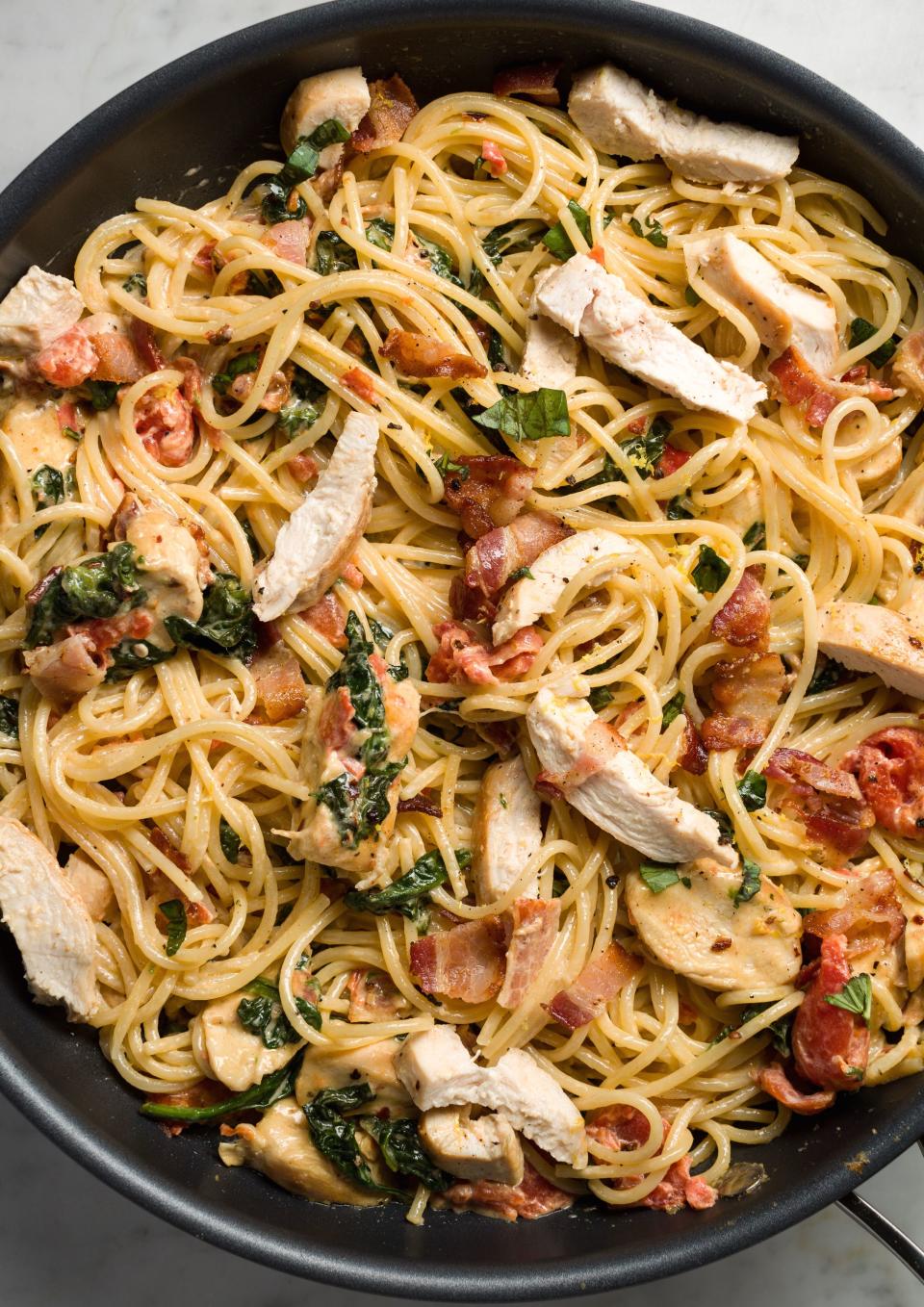 Chicken, Bacon, and Spinach Spaghetti