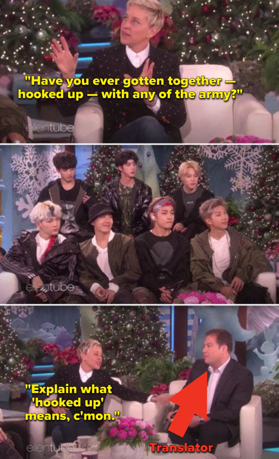 Ellen asking BTS if they've hooked up with their fans