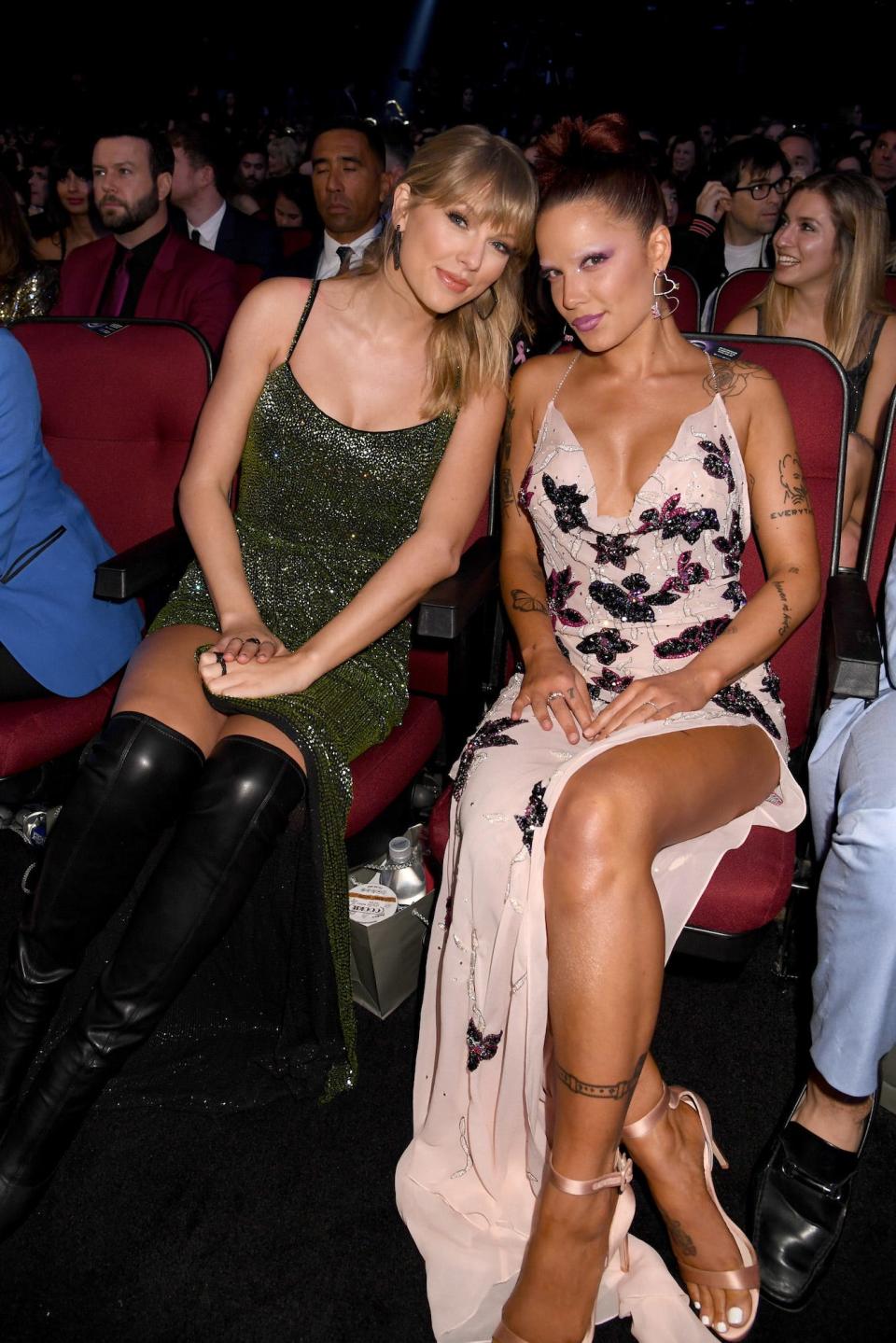 Taylor Swift and Halsey at the American Music Awards on November 24, 2019.