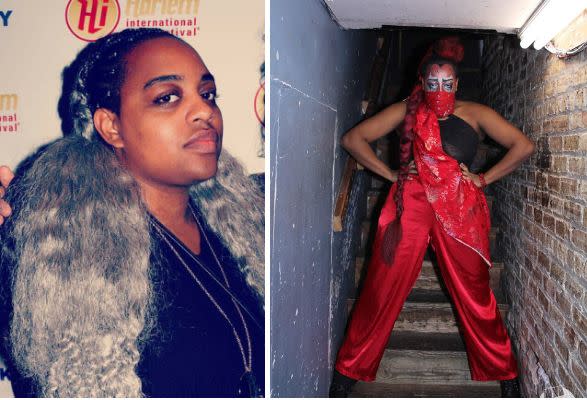 Cassandra Kendall out of drag (left), L&uacute;c Ami in drag (right). (Photo: Courtesy of Cassandra Kendall/Who Is She Photos)