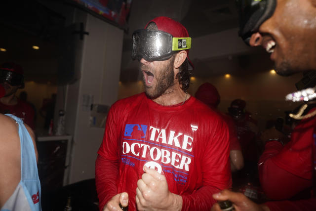 Bryce Harper is rocking his Trea Turner shirt again in warmups