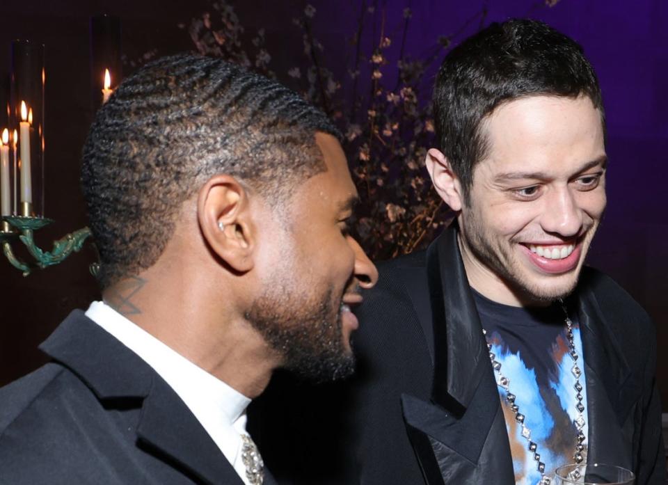 Closeup of Usher and Pete Davidson