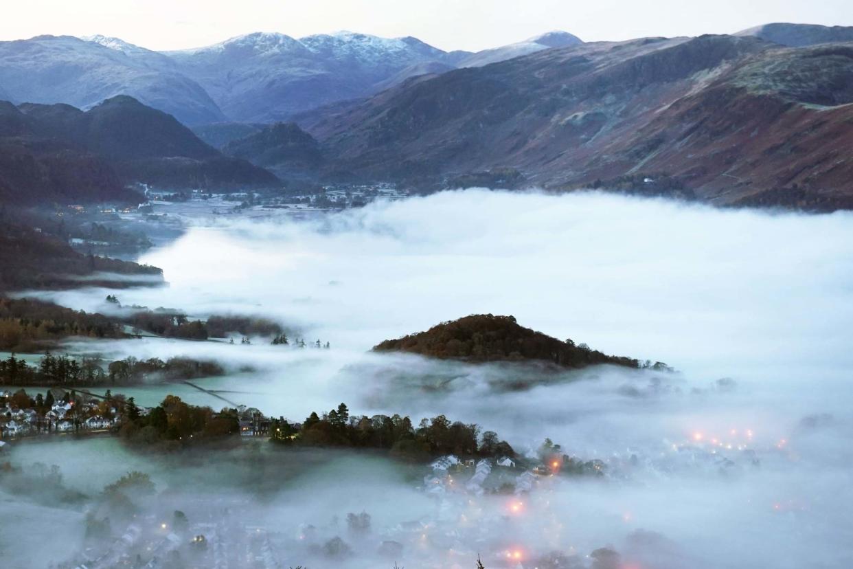 Mist over the town of Keswick in the Lake District: PA