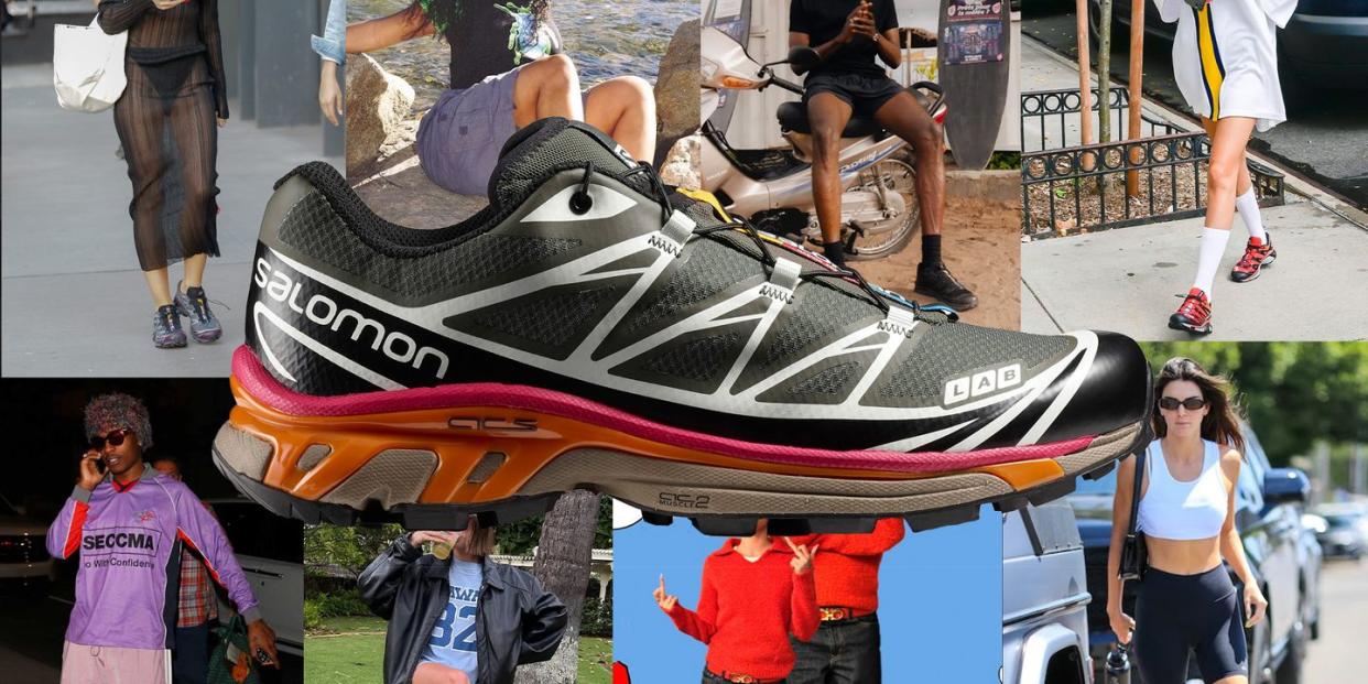 a collection of celebrities wearing salomon xt6