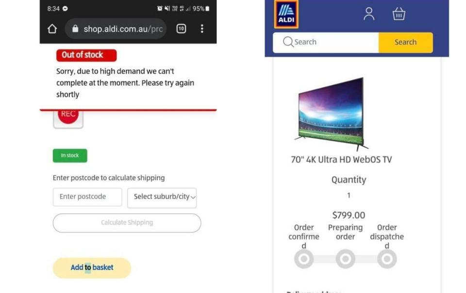 Aldi website showing TV for sale. Source: Supplied