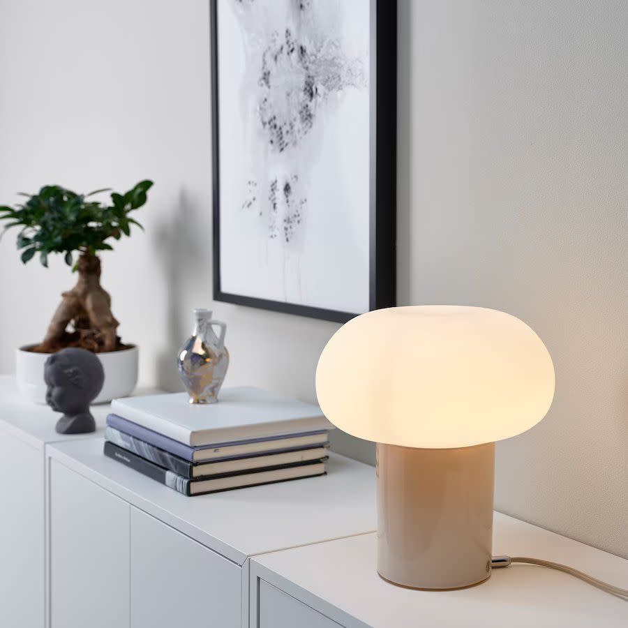 Ikea DEJSA Table lamp with LED bulb, beige/opal glass, 11 inch