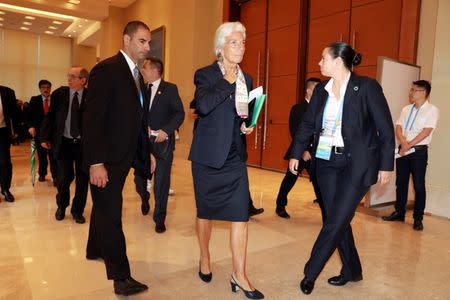 Christine Lagarde, the head of the International Monetary Fund walks to attend the G20 High-level Tax Symposium held in Chengdu in Southwestern China's Sichuan province, Saturday, July 23, 2016. REUTERS/Ng Han Guan/Pool