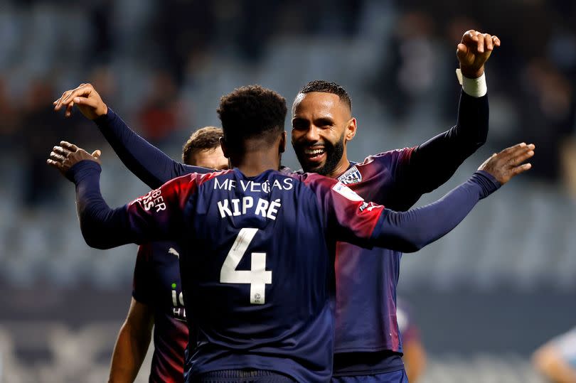 West Bromwich Albion's Cedric Kipre and Kyle Bartley celebrate