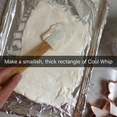 THE IDEA: According to No Biggie, you can spread Cool Whip (or fresh whipped cream) on a foil-covered sheet pan, let it freeze overnight, and use cookie cutters to make fun holiday shapes to float in your hot chocolate.