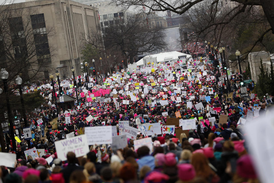 <p>Protesters gather during the Women’s March on Washington, Jan. 21, 2017, in Washington, D.C. (Aaron P. Bernstein/Getty Images) </p>