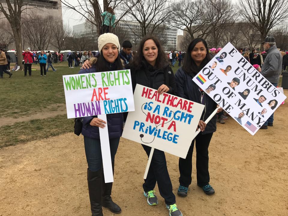 Meera Oliva, left, and friends at the Women's March in Washington, D.C. (Photo: Courtesy of Meera Oliva for Yahoo News)