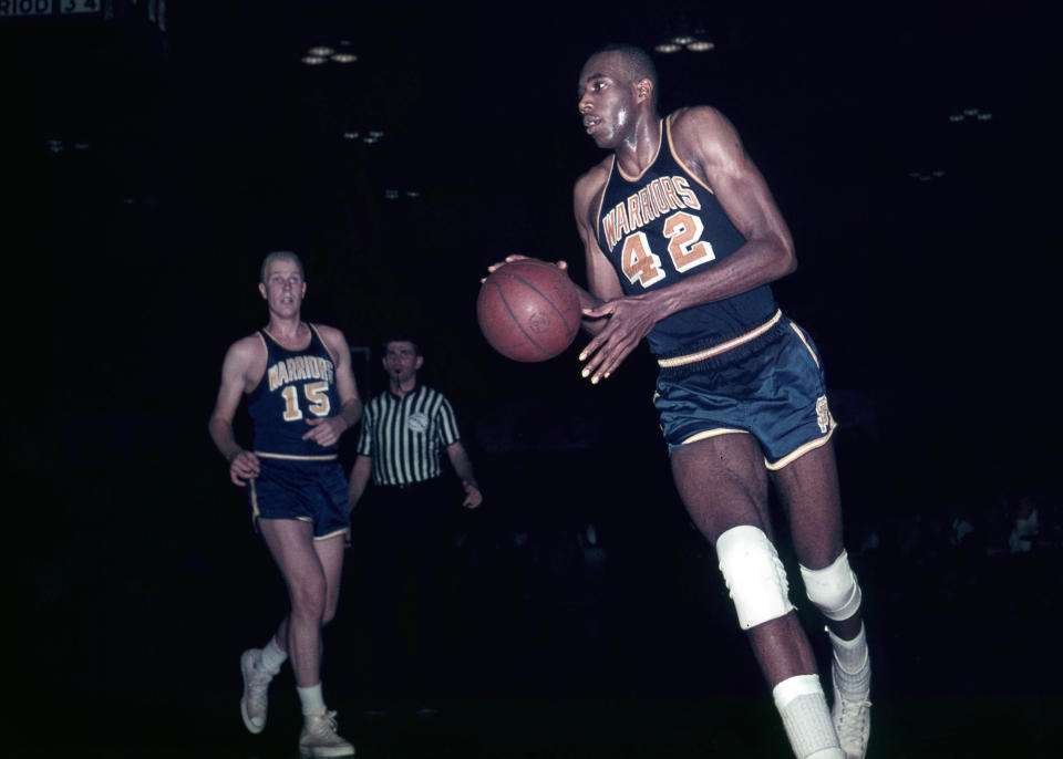 Unknown date & location; USA: FILE PHOTO; San Francisco Warriors center Nate Thurmond (42) in action. Mandatory Credit: Malcolm Emmons-USA TODAY Sports