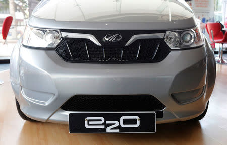 Mahindra e2o electric car is pictured inside a Mahindra’s car showroom in Mumbai, India, May 22, 2017. REUTERS/Shailesh Andrade